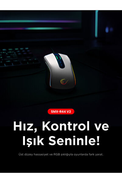 Rampage Smx-r44 V2 Makrolu Beyaz 12800 Dpı Rgb Usb Drag Click Örgü Kablo Pro Gaming Oyuncu Mouse