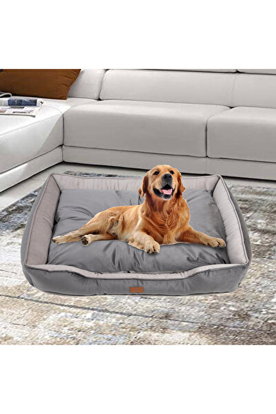 prime dükkan Büyük Boy Kedi Köpek Yatağı 105x80cm - Minderli - GRİ