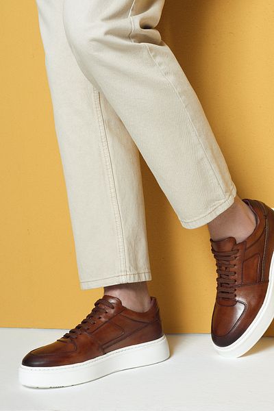 Derimod Men's Tan Laced Thick Soled Leather Sneaker 25Sfd 724218