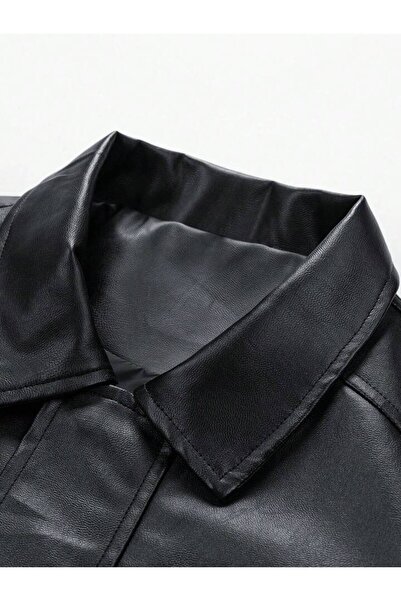 çerme 90's Vintage - Palton supradimensionat din piele neagră