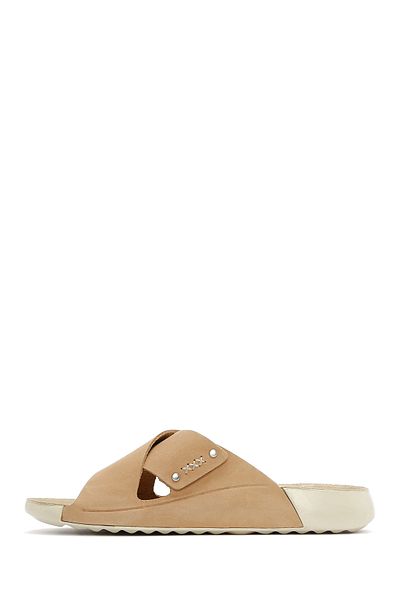 Derimod Women's Beige Nubuck Leather Comfort Slippers 25Sfd5010V3