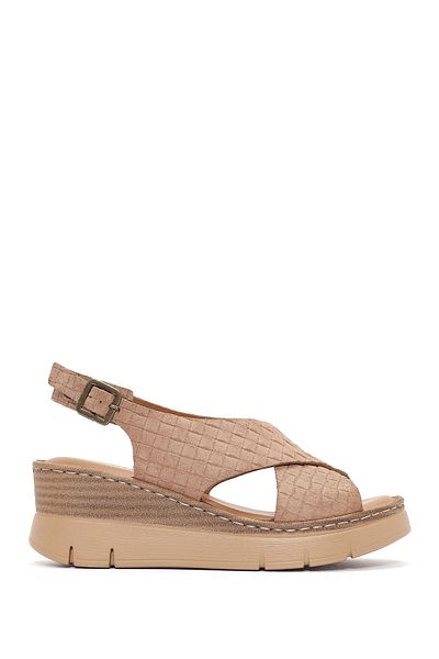 Derimod Women's Powder Ankle Buckle Wedge Heeled Shoes Genuine Leather Comfort Sandals 25Sfd341810