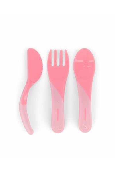 Twistshake طقم شوكة وملعقة تعليمية للأطفال باللون الوردي (6+ أشهر)