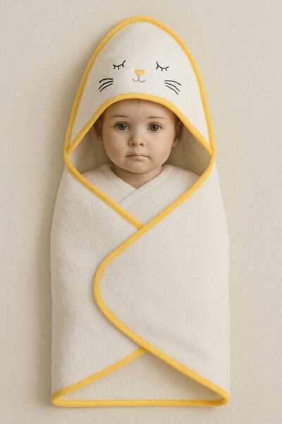 Fronte Home منشفة حمام وشاطئ للأطفال بتصميم قطة مطرزة - 100% قطن