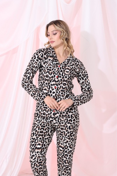 MEBA Front Buttoned Winter Suede Women's Pajama Set