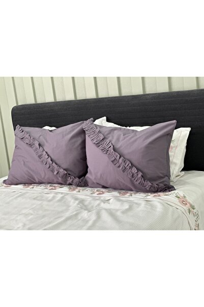 Homerz Yatak Runner & Çift Kişilik Fırfırlı Gri 70 x 240 & 2 adet  Fırfırlı Yastık  50 x 70