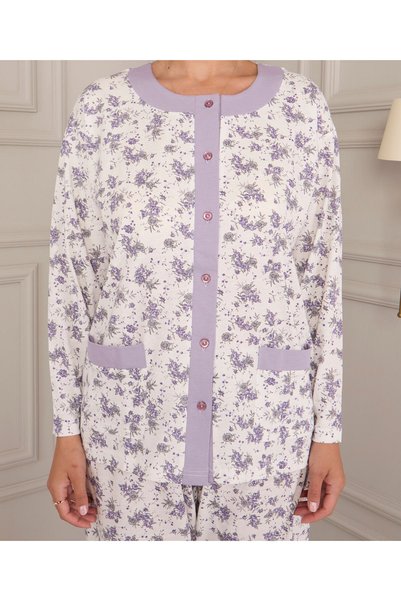 AYSUN TEKSTİL Wide Cut, Full Button Front Women's Pajama Set Made of Cotton Fabric