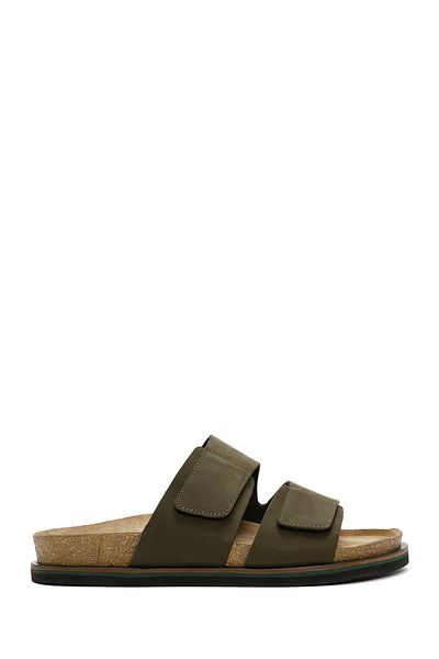 Derimod Men's Khaki Nubuck Leather Slippers 25Sfd6253V3