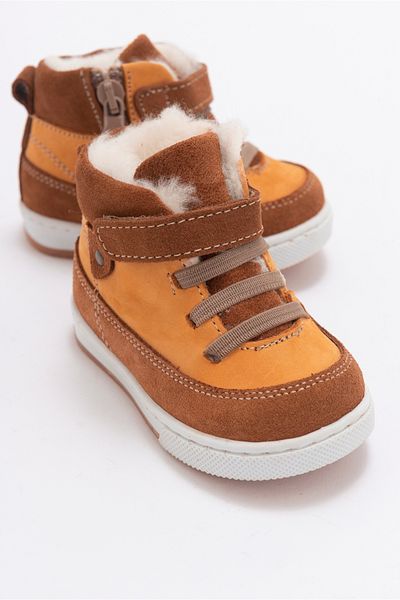 mnpc Boy's Yellow Genuine Leather Anatomical First Step Boots