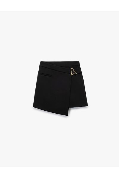 Koton Mini Double-Breasted Shorts Skirt with Metal Accessory Detail