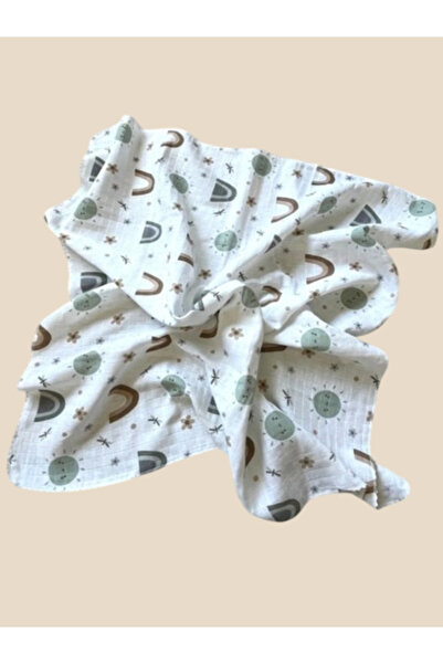 miço kids Baby Muslin Cover 80X90 cm - Sun, Rainbow and Flower Patterned 100% Cotton