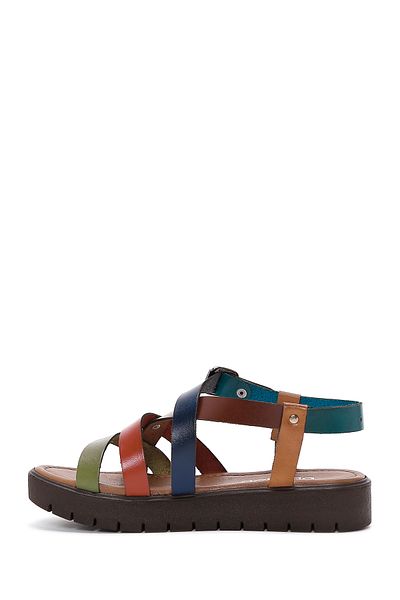 Derimod Women's Multicolored Thick Soled Genuine Leather Bodrum Sandals 25Sfd331418