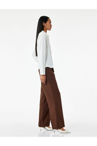 Koton High Waist Palazzo Trousers with Pockets and Pleat Detail