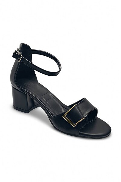 Nstil Women's Black Sandals - Buckle, Ankle Strap, Blunt Toe, Comfortable Sole 209