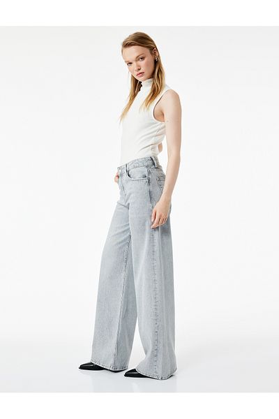 Koton Wide Leg Denim Trousers with Stone Detail - Bianca Wide Leg Jeans