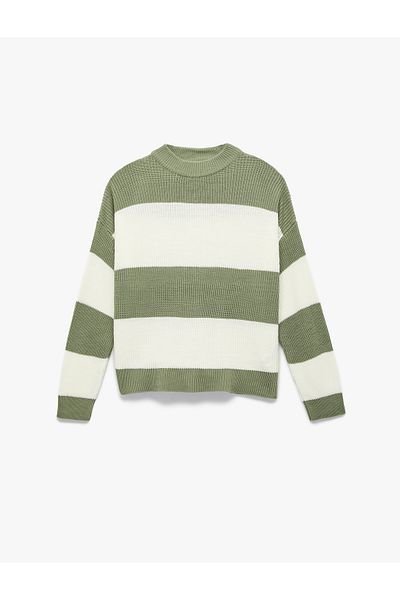 Koton Long Sleeve Crew Neck Color Block Sweater