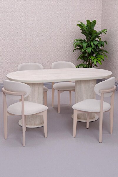 Erezogulları Mobilya Bohem Travertan Boyalı Masa Sandalye Takımı 90x170