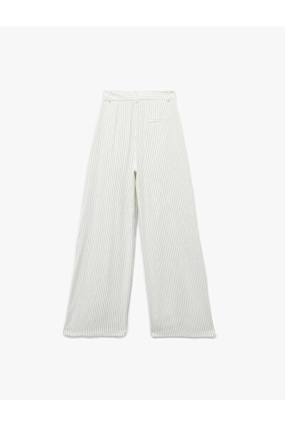 Koton Cepli Pile Detaylı Çizgili Yüksek Bel Palazzo Pantolon