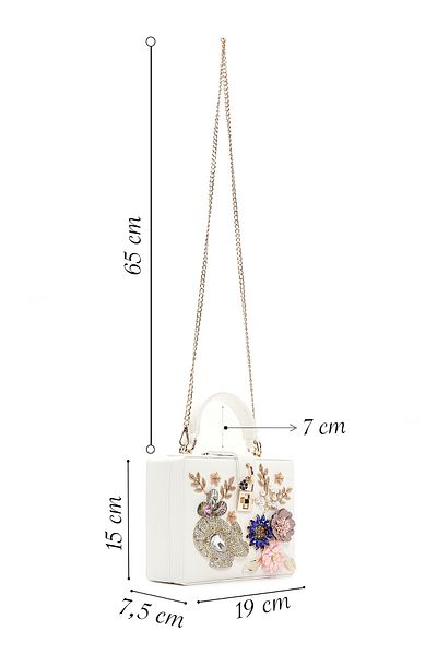 Derimod Women's White Long Chain Strap Stone Box Mini Crossbody Bag 25Sbd2953Ts