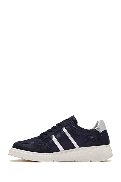 Derimod Women's Navy Blue Lace-Up Thick Soled Leather Casual Shoes 25Sfd371814