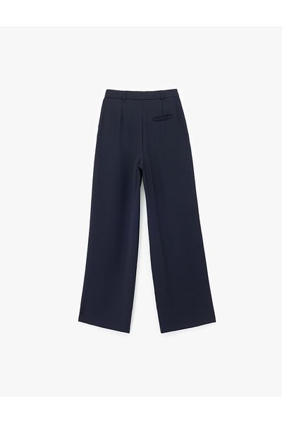 Koton High Waist Palazzo Fabric Trousers with Pile Detail Pockets