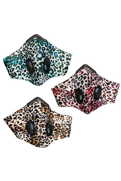 HOPE R Set of 3 HOPE R leopard masks, with valves and anti-pollution activated carbon filter, reusable, for running