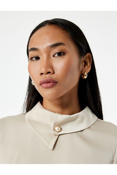 Koton Asymmetrical Neckline Long Sleeve Satin Blouse