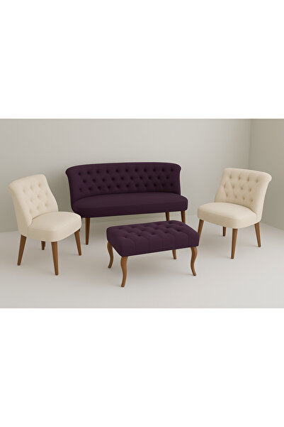 Kahraman Mobilya Aksesuarları Kutay Çay Seti Koltuk Takımı - Mor & Krem