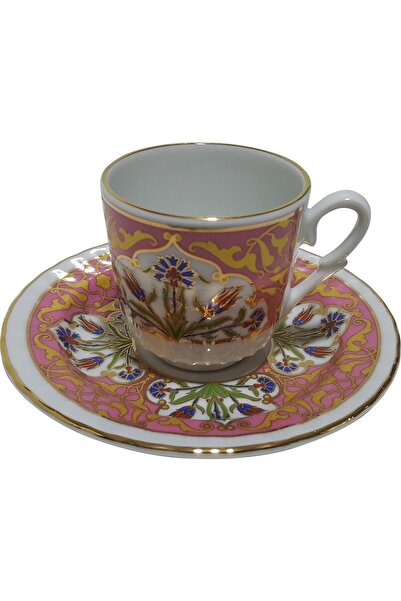 Armada Çini طقم أكواب من الفيرنج Ar 689 وردي مزدوج التوليب مطلي بالذهب مكون م...