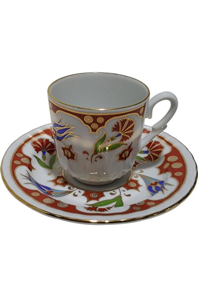 Armada Çini Armada China Ar 687 Red Carnation Gold Gilded Set of 6 Cups