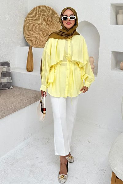 Tesettür Diyarı Desri Shirt Standard Size 38-42 Compatible - Yellow