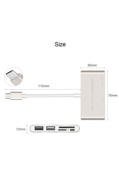HOPE R Hub 5 in 1 USB 3.1 Type-C la USB 3.0, 1 x USB 2.0, 1 x micro USB, 1 x SD card, 1 x TF, HOPE R
