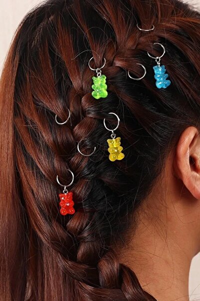 New Obsessions Set of 8 Hair Earrings with Jelly Bear Figure