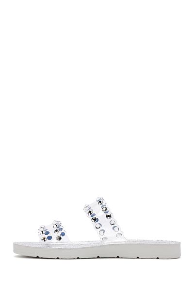 Derimod Women's Silver Transparent Stone Slippers 25Sfe4600Pv