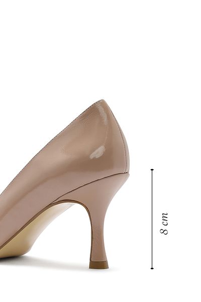 Derimod Women's Beige Thin Heeled Patent Leather Genuine Leather Heeled Shoes Stiletto 25Sfd162116