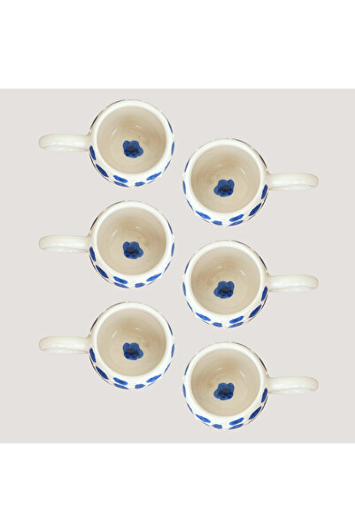 BerenadStore Altılı Fincan Seti Mavi Çiçekli, Kütahya Mavi Çiçek Desenli Kahve-Çay Fincanı, Hediyelik Sofra Seti