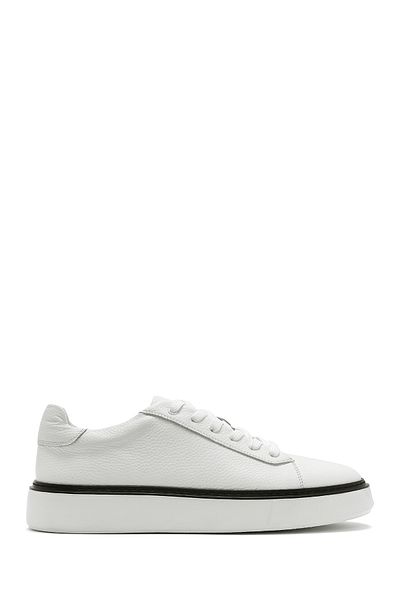 Derimod Men's White Lace-Up Thick Sole Leather Sneaker 25Sfd6124Ft