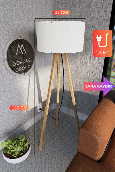 GÖKDAĞ GROUP 3 Ayaklı MEGA BOY Tripod Lambader Abajur Krem Kumaş Başlık