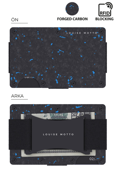 Louise Motto Forged Carbon Wallet & Card Holder - Cardx Nebula Straps (Blue) Series
