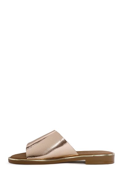 Derimod Women's Pink Metallic Leather Slippers 25Sfd360032