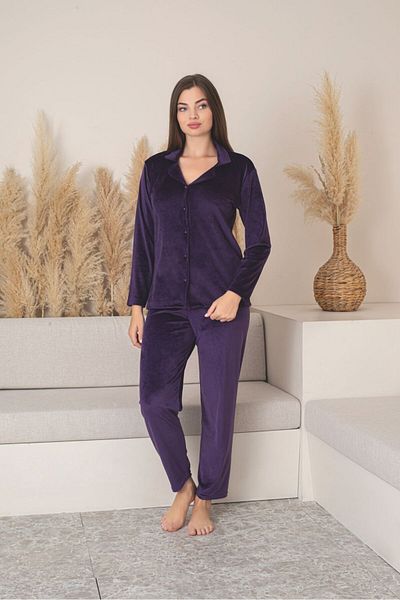 Asel Women's Velvet Pajama Set with Buttons
