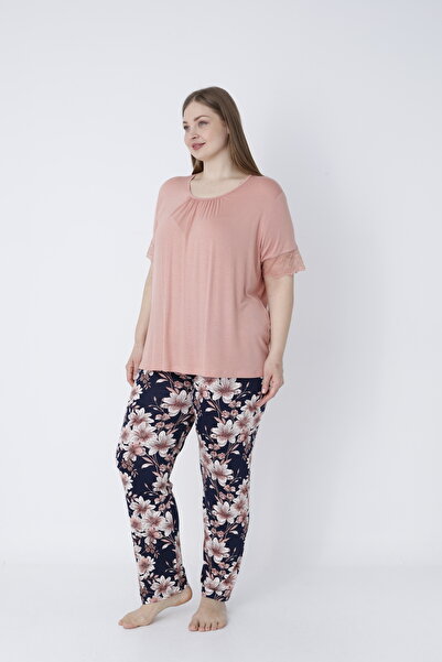 Cotpark Women's Large Size Viscose Combed Cotton Fabric Short Sleeve Pajama Set 14670