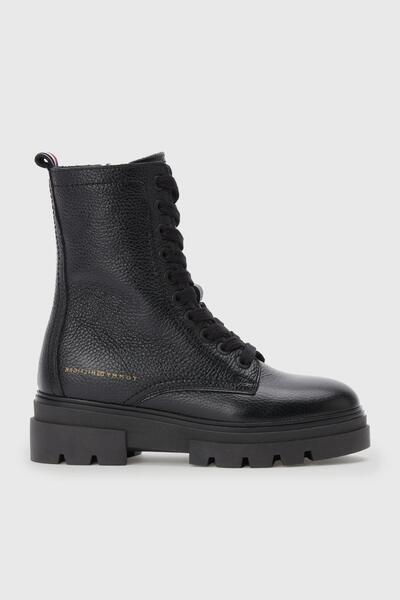 Tommy Hilfiger Damen-Stiefel mit Tommy Hilfiger-Logo, Gummisohle und Keilabsatz, stilvoll aussehende schwarze Stiefel