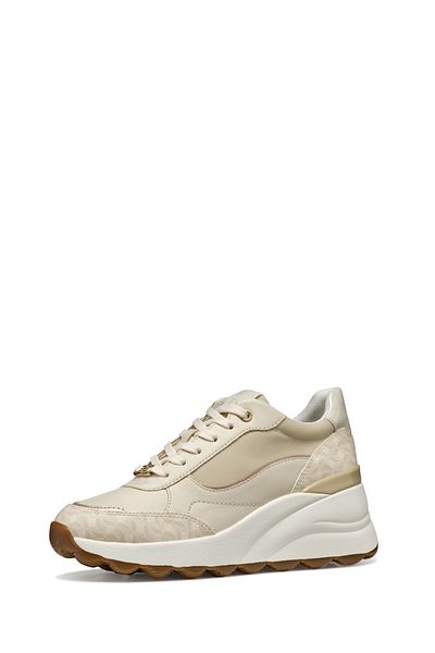 Geox Women's Cream D Spherica Ec13 a - Nap + Pr.Syn Lace-Up Wedge Heeled Sneaker D45Waa08504C1122