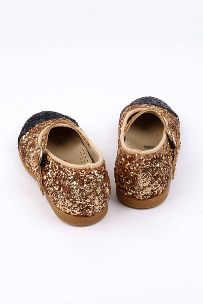Le Mabelle Gold Sequin Buckle Shoes for Girls