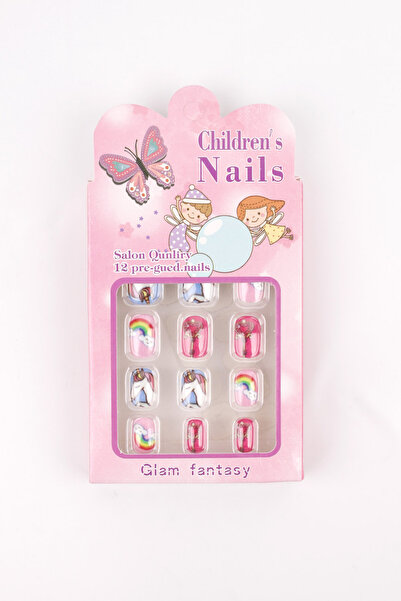 Le Mabelle Çok Renkli Gökkuşağı - Unicorn Desenli Kız Çocuk Takma Tırnak