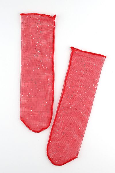 Le Mabelle Girl's Red Tulle Socks - Small Glitter Detailed