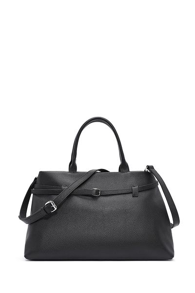 Derimod Women's Black Long Strap Classic Leather Handbag 25Sbd2473Ft