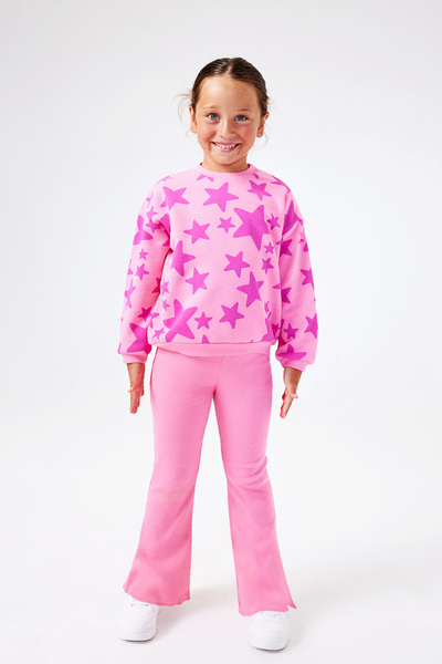 Le Mabelle Pink Star Patterned Girl's Tracksuit Set - Gemma