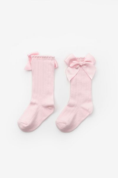 Le Mabelle Girls' Socks with Pink Ribbon